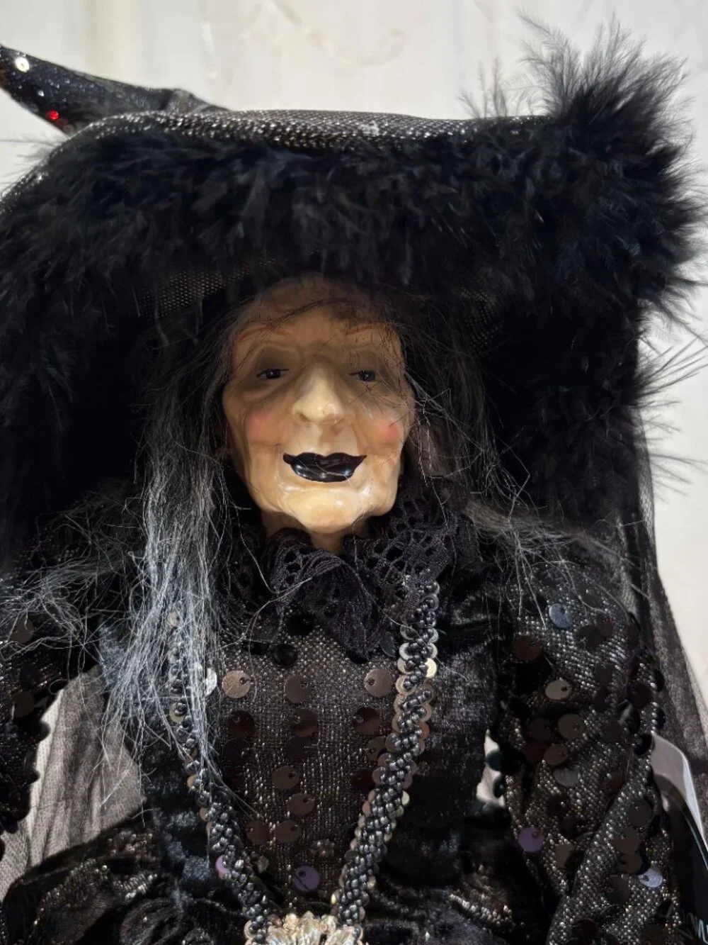 Cynthia Rowley Halloween Glam Witch Figurine Black Sequin Dress 24